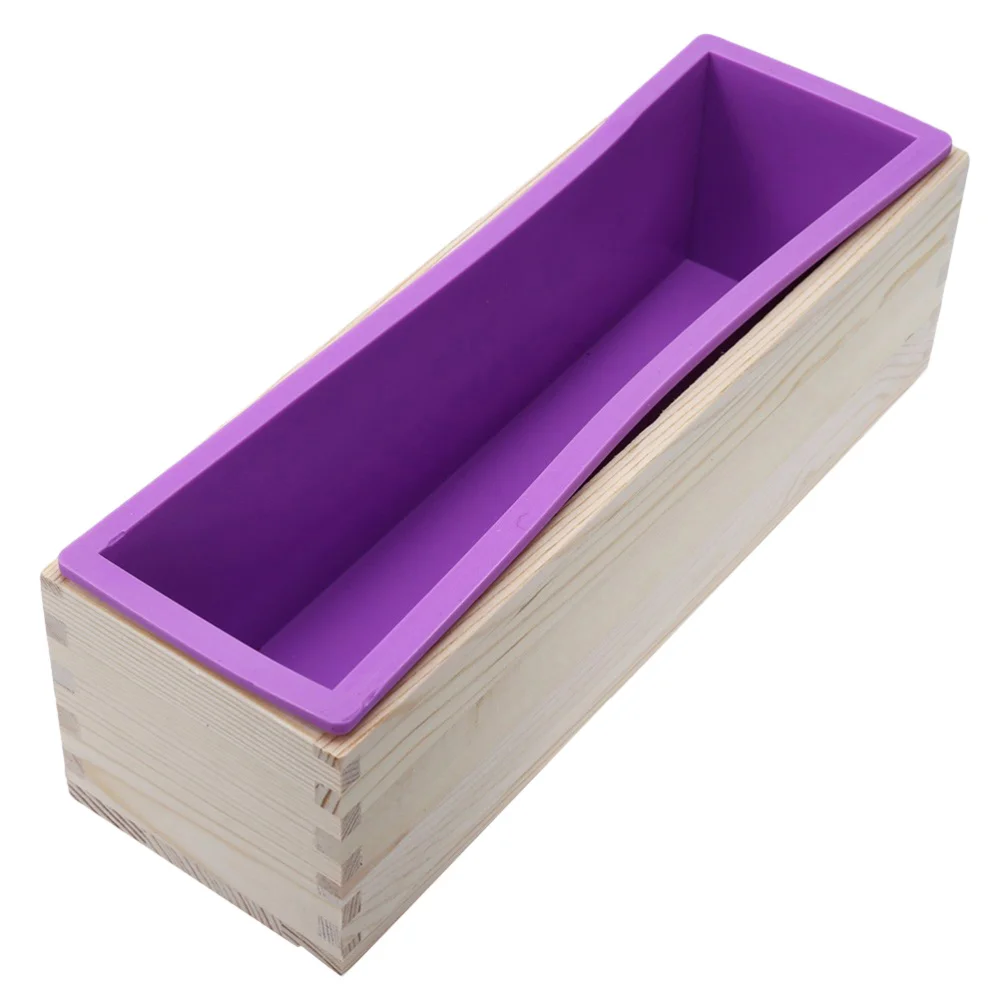 Flexible Rectangular Soap Loaf Silicone Mold with Wooden Box DIY Tool for Cake Making Supplies (Random Color Small Size) | Дом и сад