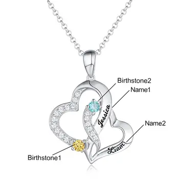 

Custom Letter Double Heart Pendant Necklace For Women Engraved Name With Birthstone Pendant Necklaces Choker Chain Silver