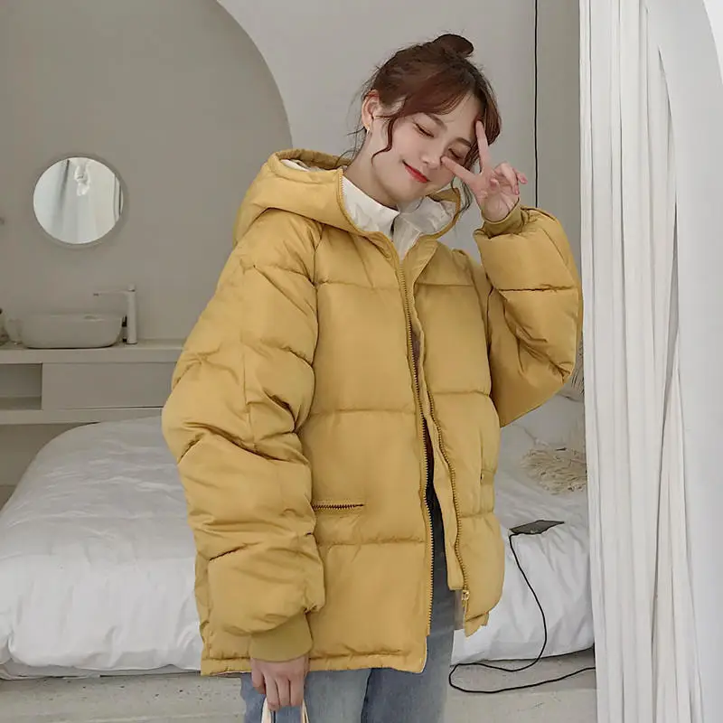 Yellow Parka Пуховая Хлопковая женская парка, зимняя куртка свободного кроя с капюшоном, теплое плотное зимнее пальто для женщин, негабаритная Повседневная куртка Chaqueta Mujer q198 - Цвет: Yellow Parka