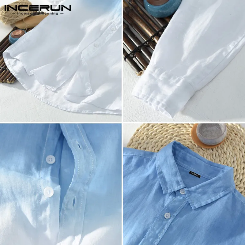 Мужская рубашка INCERUN с длинным рукавом, окрашенная, градиентная, крутая, Литературная, с отворотом, тонкая блуза, тонкая, брендовая, мужская, s Camisa Masculina