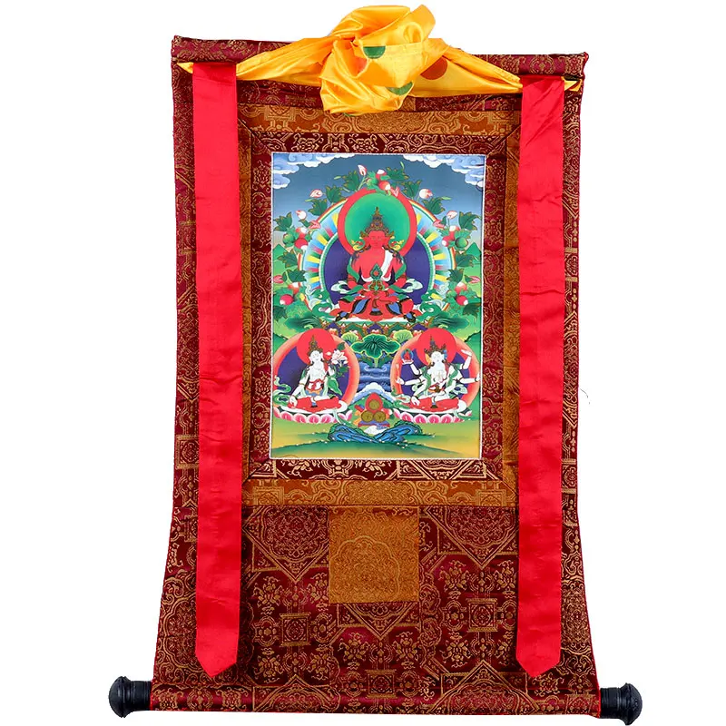 Thangka Тибетский ручной работы двухэтажный статуи Будды Thangka Висячие тибетские украшения гостиной фрески длинные 125 см - Цвет: J
