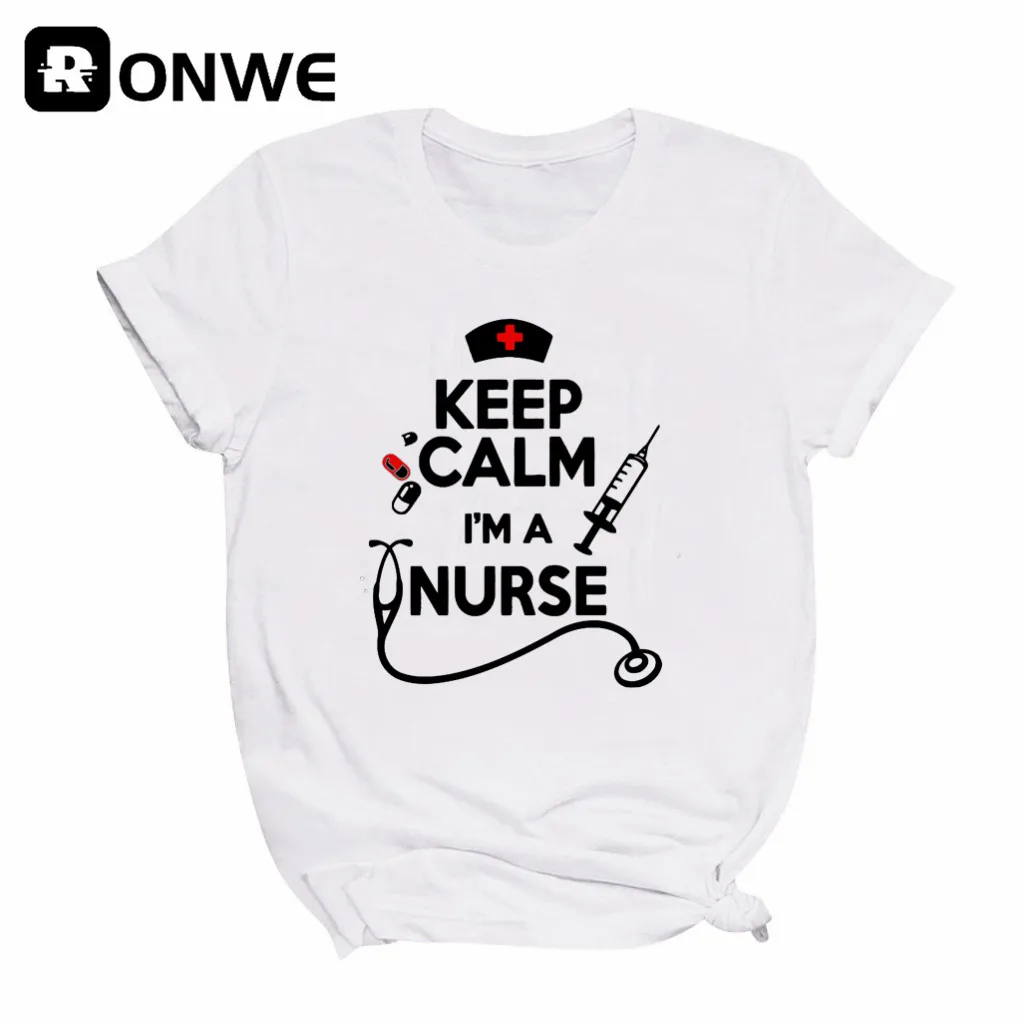 Keep Calm Nurse Printed Short Sleeve Black Women T-shirt Girl Vintage Tops Tee Female Harajuku Clothing Streetwear,Drop Ship