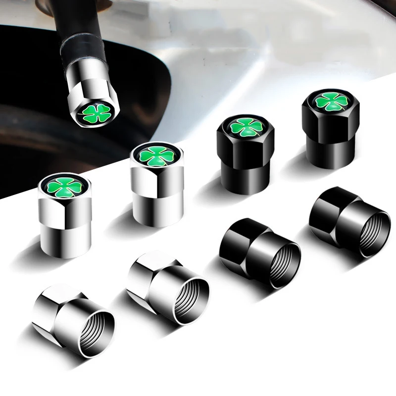 

4 Pcs / Set Car Universal Tire Valve Cap Aluminum Alloy Clover Four Leaf Clover Tire Valve Cap Dustproof and Leak Proof