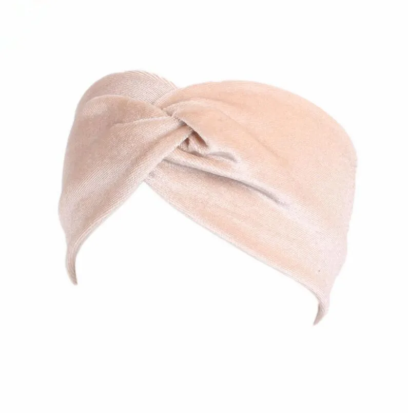 Helisopus Women Fashion Hairband Velvet Headband Women Hair Accessories Twist Crossed Bow Turban Muslim Style Headwear - Цвет: Бежевый