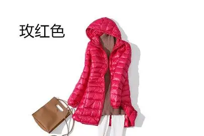 rose red Sanishroly S-7XL Winter Women Midi Long Hooded Jacket Ultra Light Down Coat Parka Female White Duck Down Outerwear Plus Size 735 - Цвет: rose red
