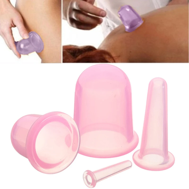 

4Pcs Cupping Cups Set Silicone Anti Cellulite Vacuum Body Face Massage Cup Chinese Vacuum Cupping Therapy Suction Cup Apparatus