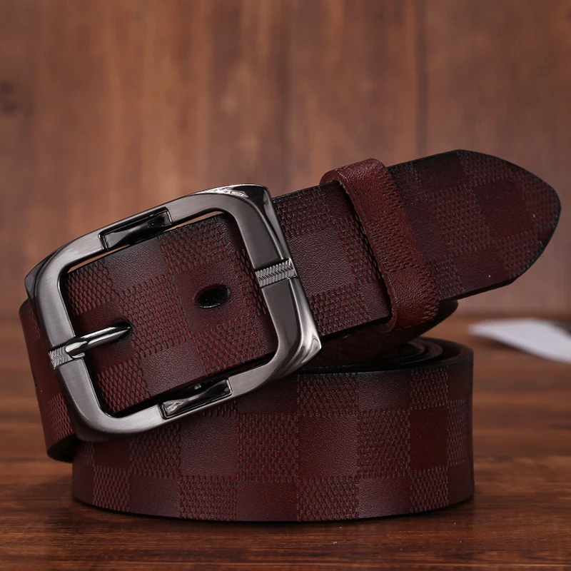 FR052-brown Мужские модные ремни из натуральной воловьей кожи для роскошного бренда, мужские ремни с пряжкой, модные винтажные джинсы cintos - Цвет: FR052-brown