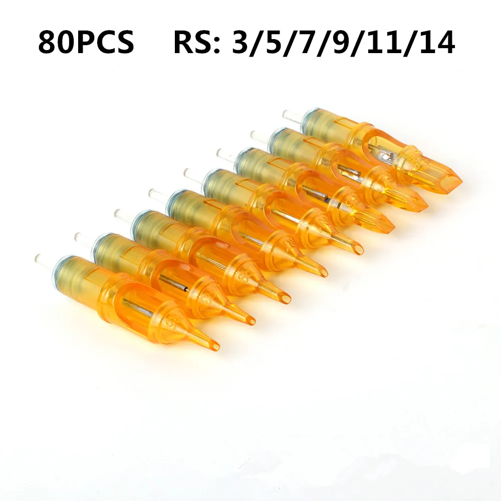 

80pcs Tattoo Cartridge Needles Round Shader Disposable Semi-Permanent Eyebrow Makeup Needles For Tattooing 3RS/5RS/7RS/9RS/11RS