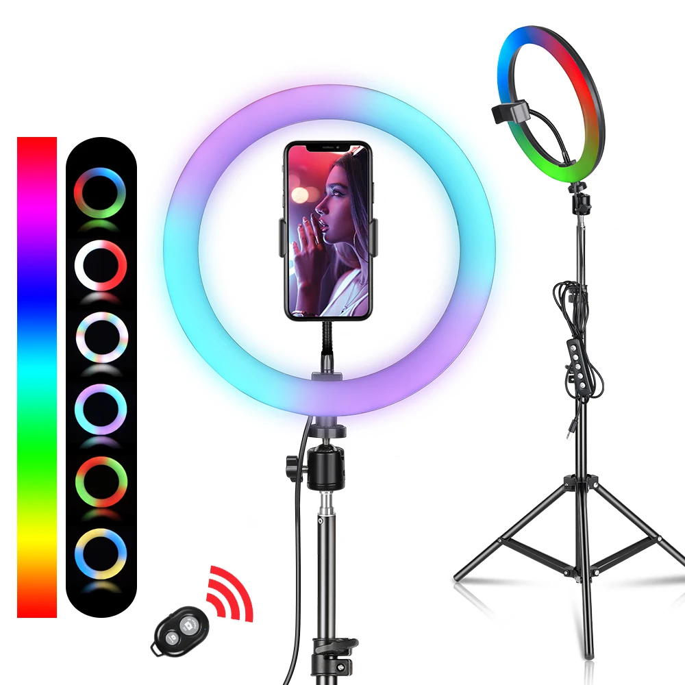 Светодиодный кольцевой светильник RGB 6/10/12 дюймов кольцевая лампа для селфи 15