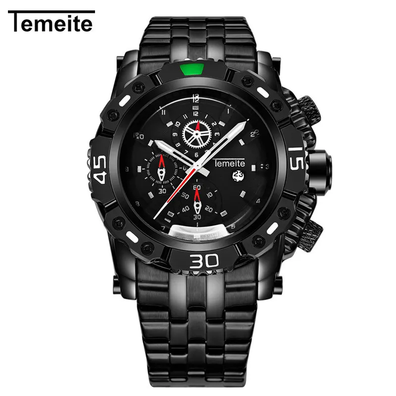 black TEMEITE новые роскошные Брендовые мужские часы модные золотые кварцевые наручные часы мужские водонепроницаемые модные спортивные часы из нержавеющей стали - Цвет: black