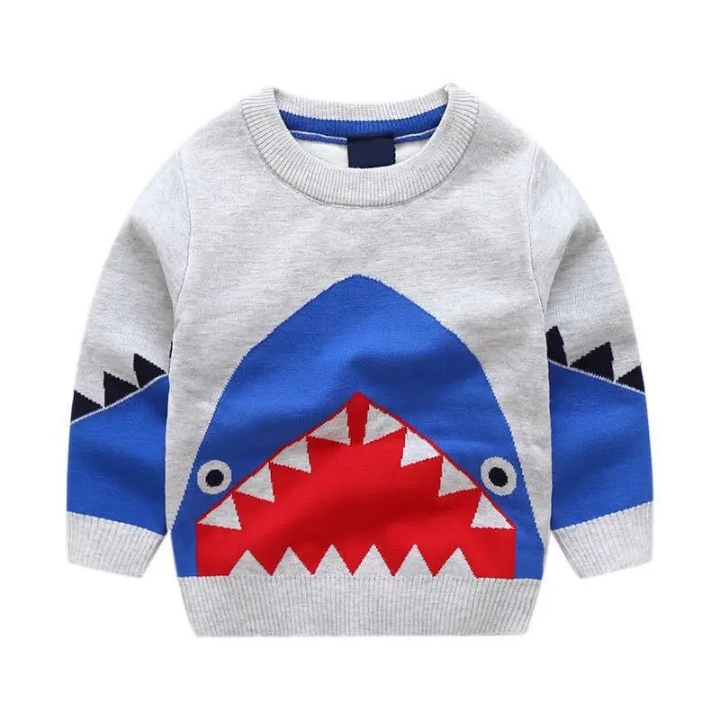 

Winter New Style Western Style Childrenswear plus Velvet Pullover Sweater BOY'S Cartoon Shark Pure Cotton Base Shirt