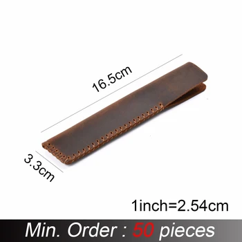 

50 pieces / lot 165x33mm Handmade Genuine Leather Pen Bag Cowhide Pencil Bag Vintage Retro Style Accessories For Notebook A-T01