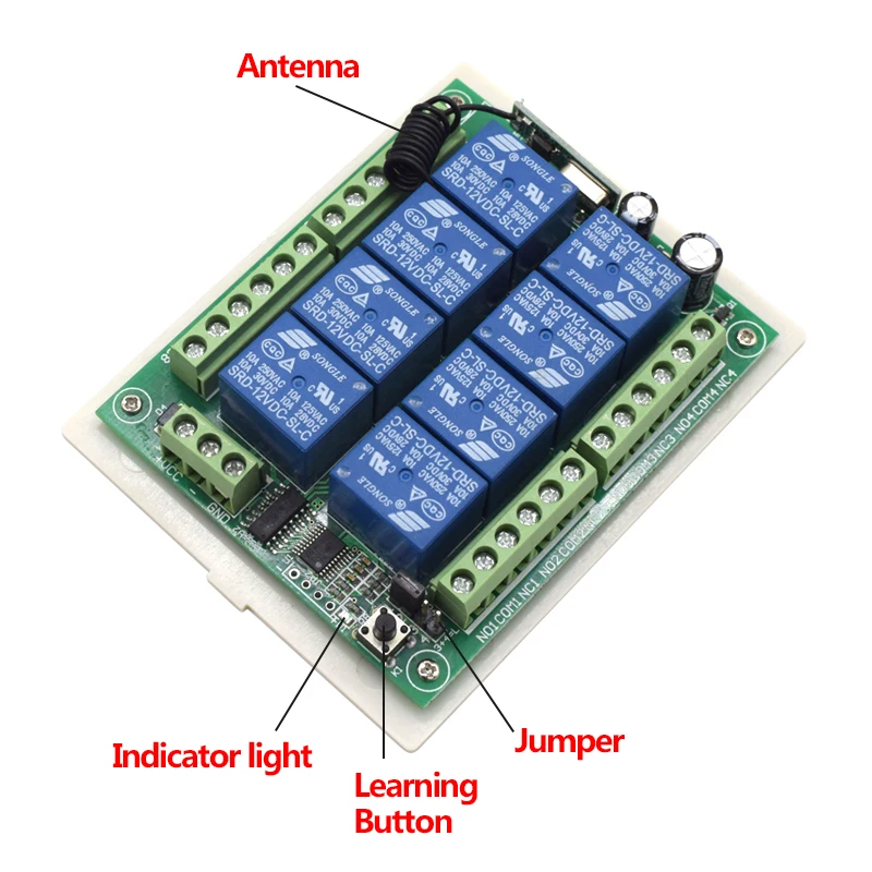 DC 12V 24V 8 CH channel RF Wireless Remote Control Switch & 8 button Remote Control System Receiver Transmitter 433MHz 8CH Relay