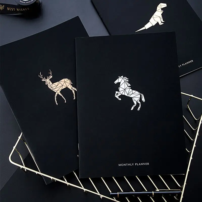 

2020 A4 Notebook Black Cover Monthly Planner Schedule Calendar Journal Organizer Student Office Study Notebook Writing Plan Book