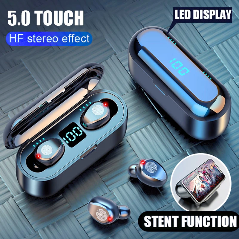 

F9 TWS Fingerprint Touch Bluetooth Earphones LED Display 2000mAh HD Stereo Wireless Headphones Noise Cancelling Sport Headset
