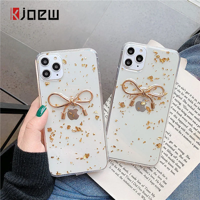 KJOEW Золотой фольгированный эпоксидный чехол для телефона iPhone 11 Pro Max X XS XR 7 8 Plus бант