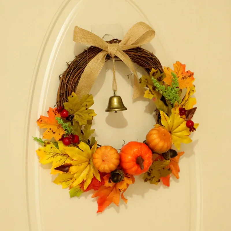 

Halloween Pumpkin Door Wall Garland Ornament Artificial Rattan Berry Maple Leaf Fall Door Wreath For Halloween Accessories