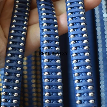 

D066 5m/lot approx 11.4*6.2mm handmade braided leather strings ropes with stainless steel chain leather cords for bracelets