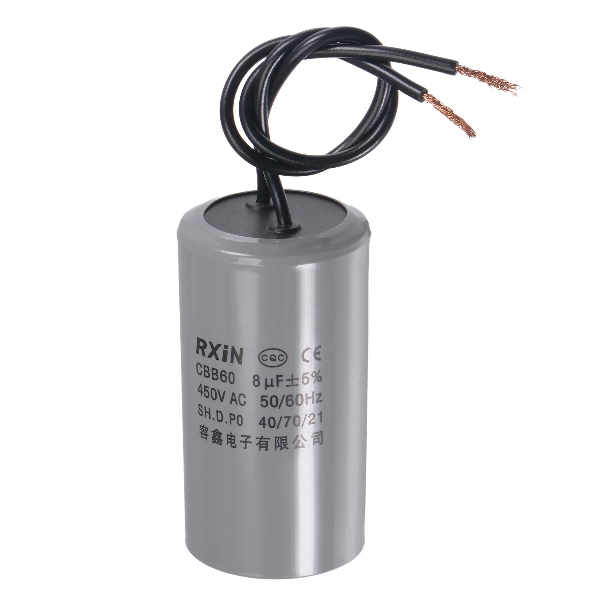 Uxcell CBB60 Run Capacitor 8uF 450V AC 2 Wires 66x35mm for Compressor Pump Motor