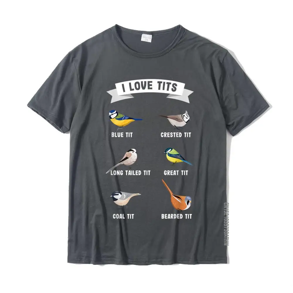 Unique Short Sleeve Tops Shirt Autumn Crewneck 100% Cotton Men T-shirts Funny Unique Tee-Shirt Cute Wholesale Funny bird watching gift for Ornithologist I love tits! T-Shirt__MZ14845 carbon