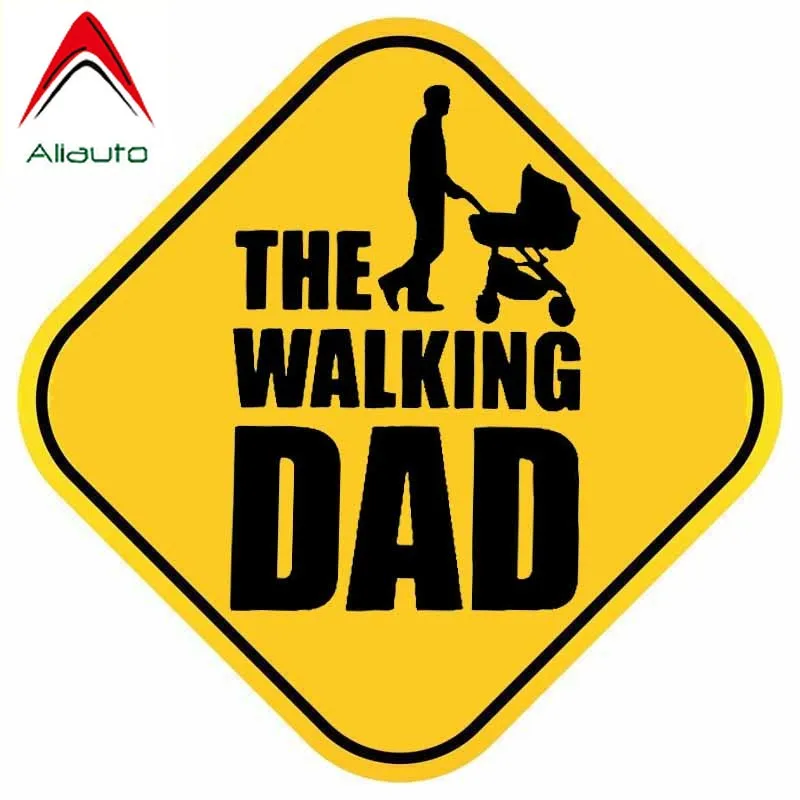 Aliauto Warning Car Sticker The Walking Dad Baby on Board Cute Waterproof Cover Scratch Anti-UV Accessories PVC Decal 15cm*15cm |