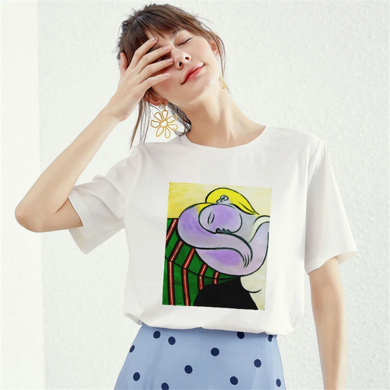 

Harajuku Picasso Woman Art Sexy Tshirt Women Cotton 2019 Funny T-shirt Female Short Sleeve Plus Size Korean T Shirt Tops Tees