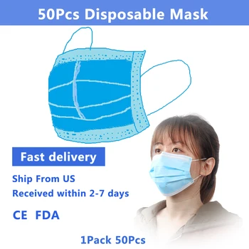 

Ship from USA 50Pcs/Pack profession 3 Layer Disposable Protective Face Mouth Masks Non Woven Anti-dust Safe Breathable Mask