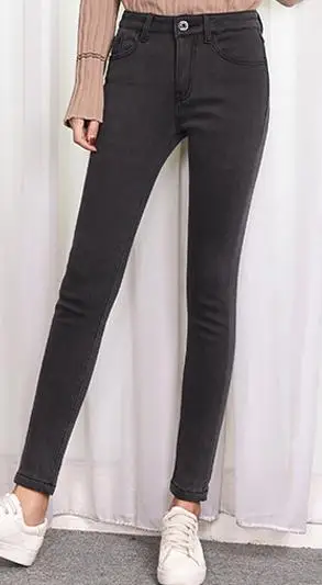 Джинсы для женщин, зимние, размера плюс, вельветовые, утолщенные, с высокой талией, обтягивающие, черные, синие, серые, джинсы для мам, джинсовые, узкие брюки, 4XL 5Xl - Цвет: Gray  1818