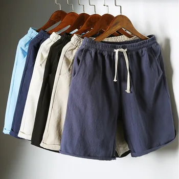 

2020 Summer New Linen Shorts Loose Men's Casual Shorts White Drawstring Waist Solid Bermuda Beach Shorts Men Plus Size 5XL