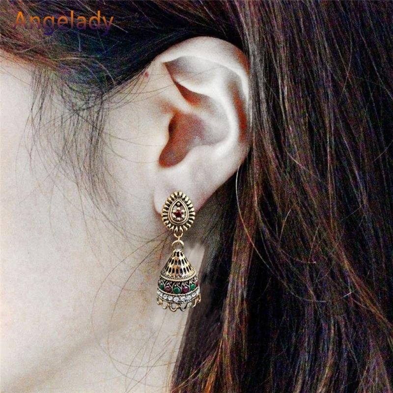 Серьги-капельки с окисленным покрытием из золота Jhumka индийские уникальные в