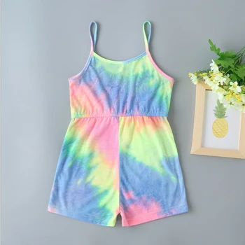 

Fashion Tops For Girls Clothes Tie-dye Print Suspender Shorts 120cm Summer Girls T Shirt Dancing Girl Cotton Sale Season