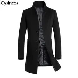 Cysincos осень зима мужская повседневная куртка плотный шерстяной Тренч бизнес мужской солидное пальто средней длины куртки плюс размер