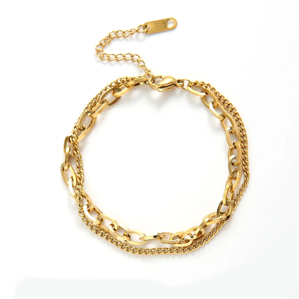 New Double-Layer Stainless Steel Link Chain Bracelet Metal Plated Charm Bracelet for Women Party Girls Gift stainless steel bracelet charm bracelet