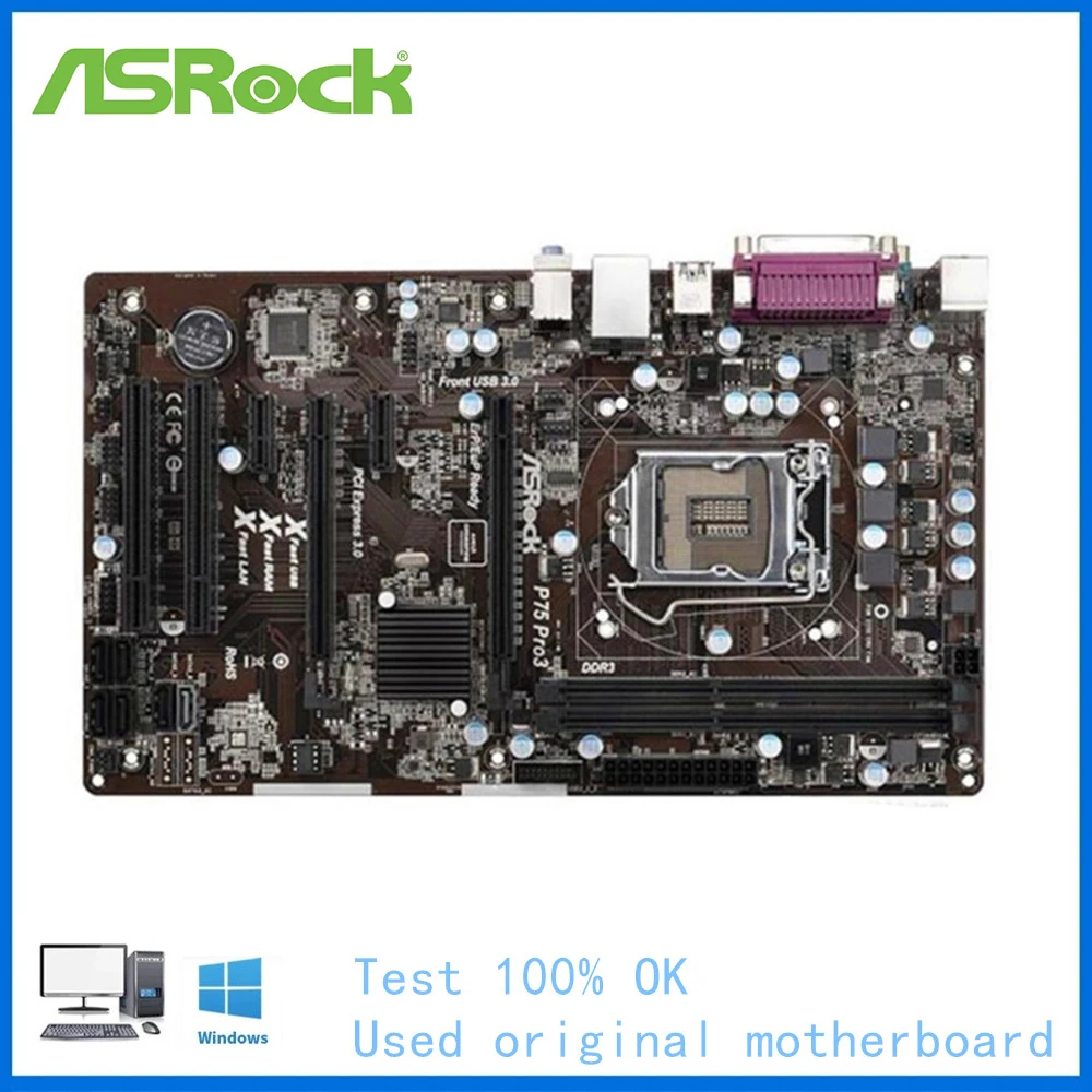 Материнская плата для ASRock P75 Pro3 LGA 1155 Intel B75 B75M б/у десктопная материнская USB3.0 SATA II