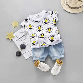 

Baby boy clothing summer short sleeve suit cute t-shirt children boy cartoon clothes denim shorts children suit denim suit
