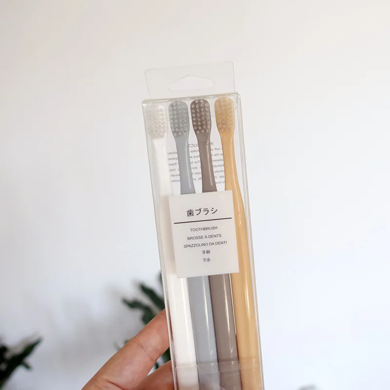 MUJI ультра-тонкая мягкая щетиная детская зубная щетка для пар, Домашняя мужская и женская маленькая голова, бамбуковый уголь для взрослых, семейная 4 Ins