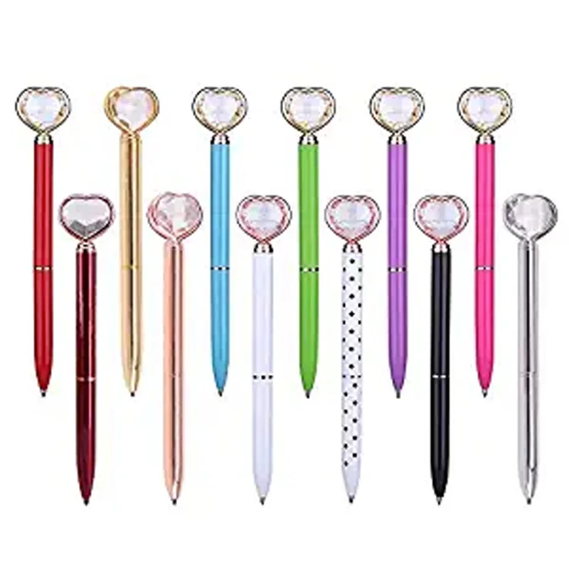 

Heart Pen Crystal Diamond Pen 12PCS Bling Bling Metal Ballpoint Pen with 12PCS Black Velvet Bags for Office Supplies Wedding Gif