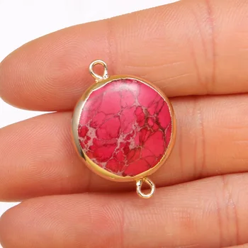

100% Natural Stone Pendant Round Shape Emperor Double Hole Connectors for Women Jewelry Making DIY Bracelet Necklace
