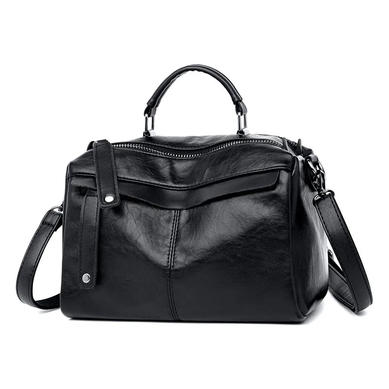 

Simple Fashion Double Layer WOMEN'S Bag Korean-style Boston Versatile Handbag Bag Autumn And Winter New Style Soft Leather Cross