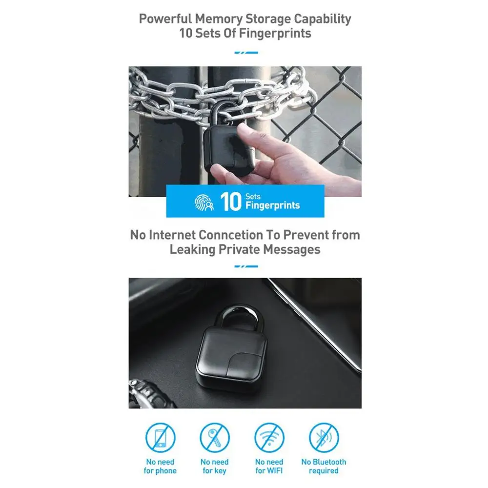 L3 Смарт ключа RFID сканер отпечатков пальцев USB Перезаряжаемые Противоугонная охранная замок IP65 Водонепроницаемый двери Чемодан чехол замок