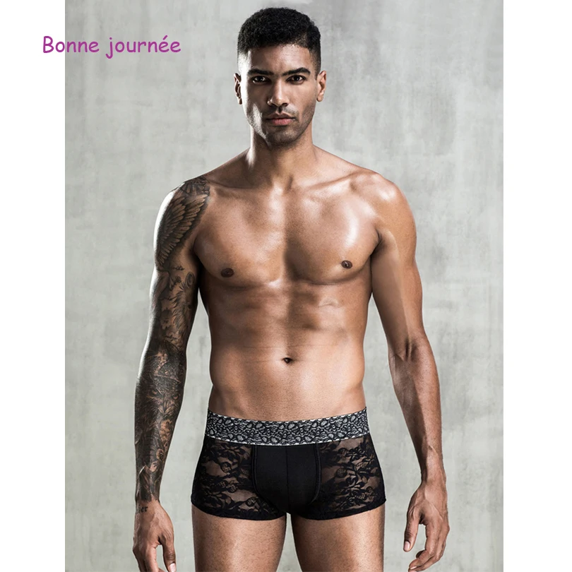 

High Quality Sexy Lace Thong Panties Men's Breathable Comfortable Black See Through Adult Underwear Sissy Lingerie for Men