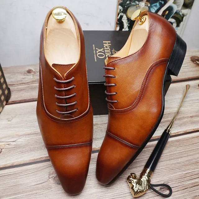 Туфли-оксфорды мужские кожаные, модная брендовая обувь, с заостренным носком, на шнуровке, с ручной полировкой, классические, черные, коричневые 1