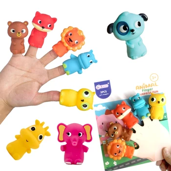 5PCS Kids Animal Finger Puppet Toy Set Lion Elephant Bear Mini Animal Hand Puppet Storytelling Educational Gift Toy For Children