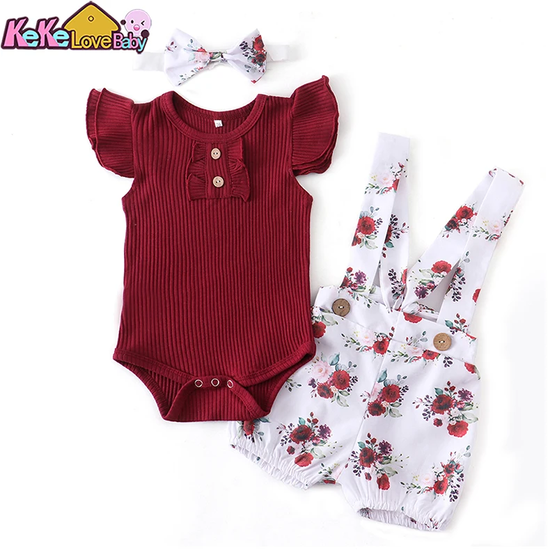 Summer Toddler Baby Girl Clothes Set Sleeveless Romper Flower Ruffles