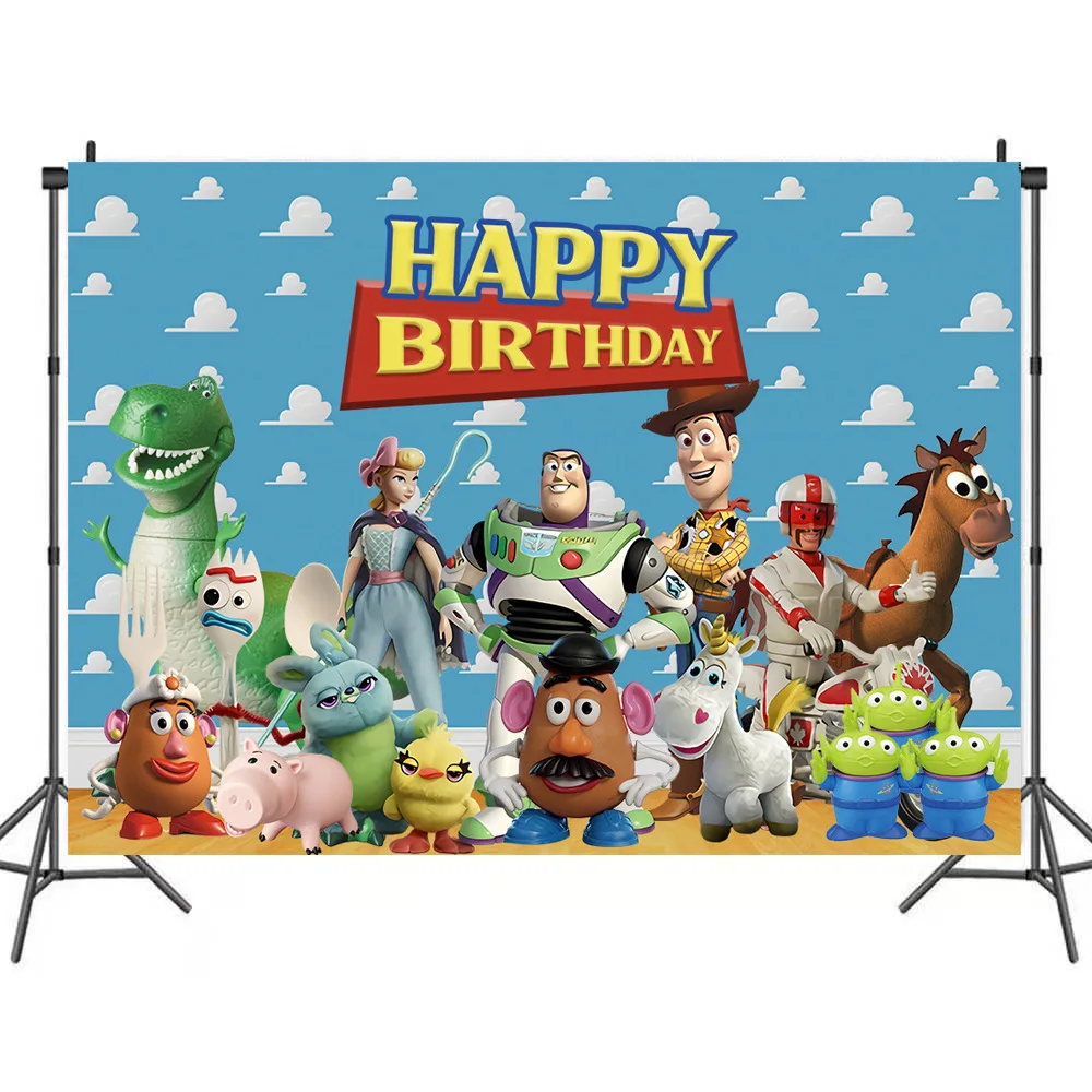 ディズニートイストーリーのパーティーの背景カーテン 子供の誕生日の装飾 背景スタンド 風船 アクセサリー Aliexpress