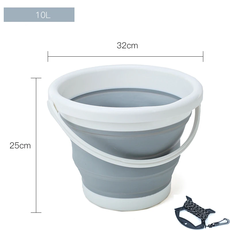 1.5-10L Portable Folding Bucket Outdoor Thick PP Silicone Fishing Supplies Folding Bucket for Fishing Promotion camping Car Wash - Цвет: 10L Grey AND 6m rope