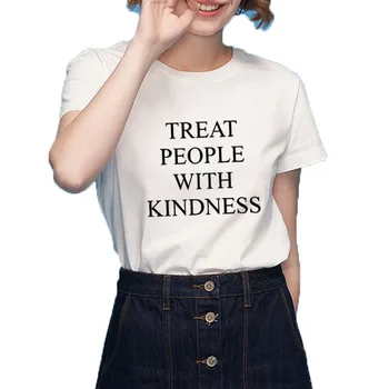 

Tops Harry Styles Treat People with Kindness T-Shirt Women T Shirt Femme Fashion Letter Printed Asual Yellow Pink Feminist Tee