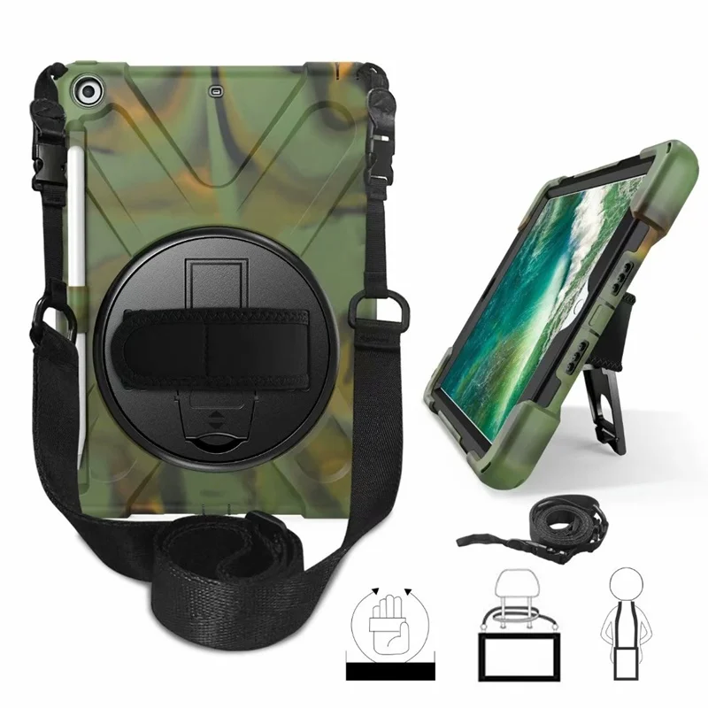 Чехол для iPad 10,2, чехол-карандаш, подставка, ремешок на руку и шею, противоударный силиконовый чехол для iPad 7-го поколения, 10,2 дюйма
