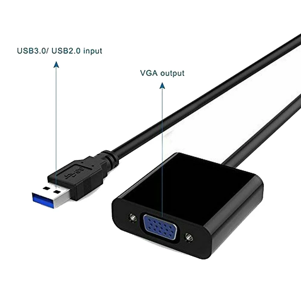 USB 3.0 to VGA Video Graphic Card Adapter Display External Cable Adapter for PC HDTV 1080P/ USB 3.0 to Female VGA Connector