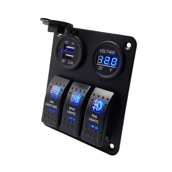 

Car Rocker Switch Panel Vehicle Truck Auto Yacht Boat Marine LED Digital Voltmeter Socket Dual USB Charger Power Adapter Outlet